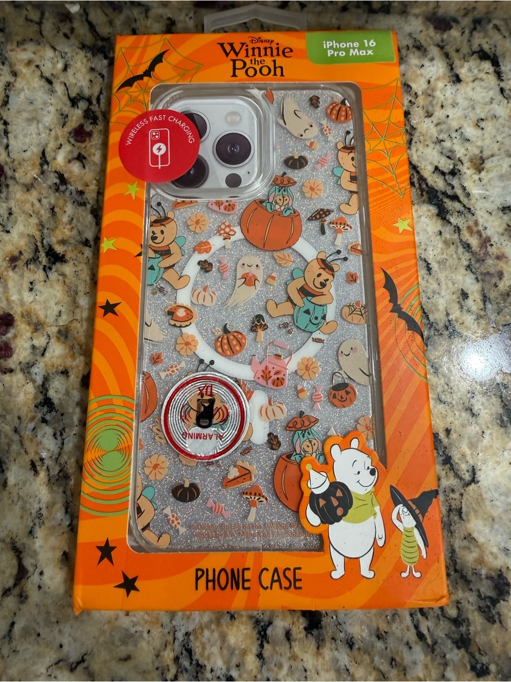 Winnie the Pooh Orange Glitter iPhone 16 Pro Max Case